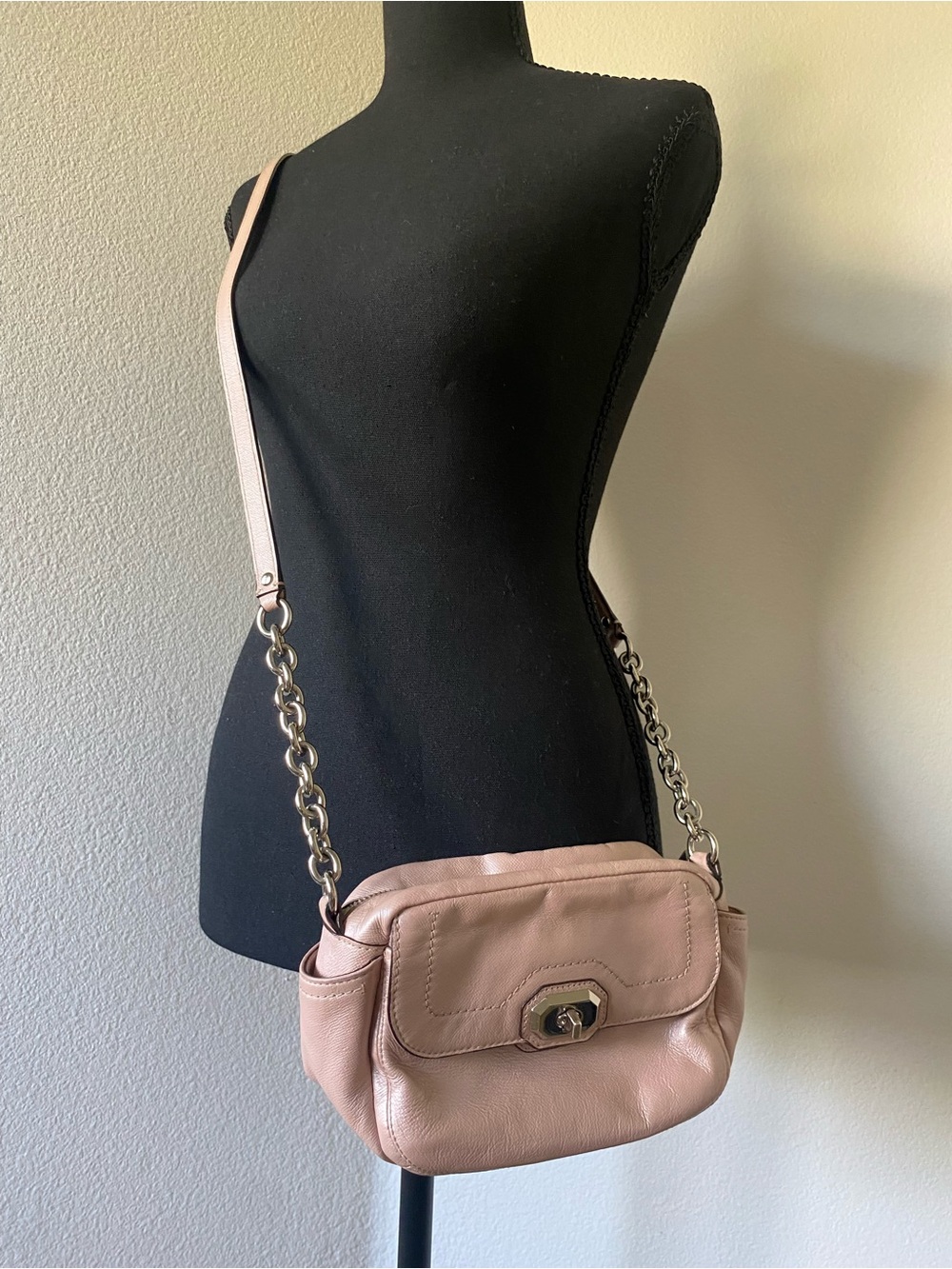 Coach Blush Pink Leather Chain-Trim Crossbody Bag